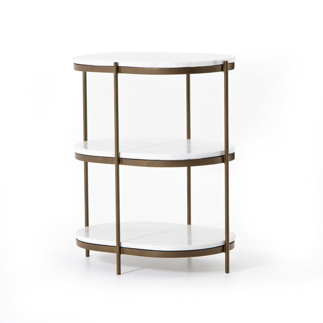 Keaton Oval Nightstand - Polished White Marble