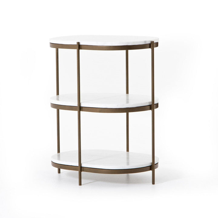 Keaton Oval Nightstand - Polished White Marble