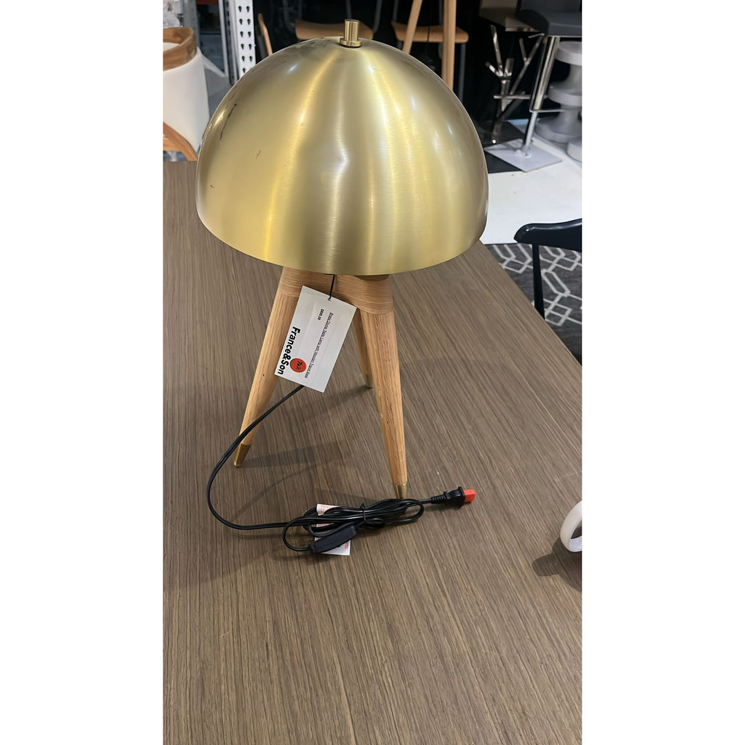 Brass Dome Table Lamp with Wooden Tripod Base - Open Box