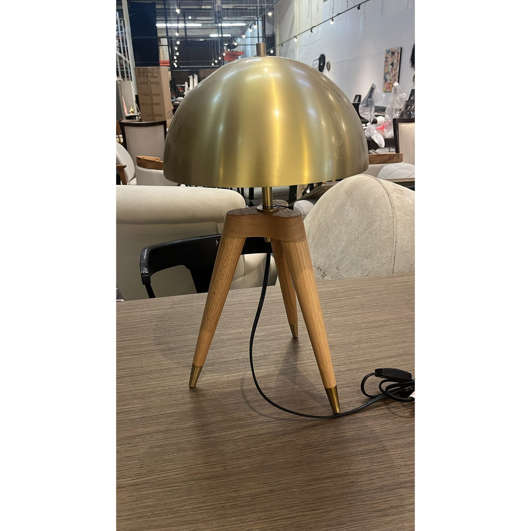 Brass Dome Table Lamp with Wooden Tripod Base - Open Box