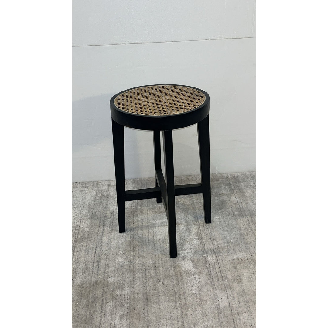 Jeanneret Round Bar Stool with Cane Seat - Open Box