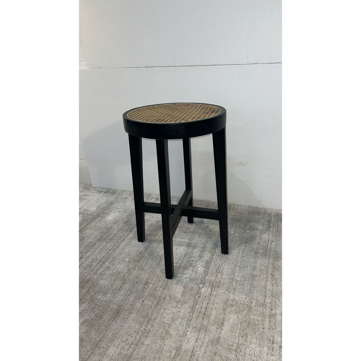 Jeanneret Round Bar Stool with Cane Seat - Open Box