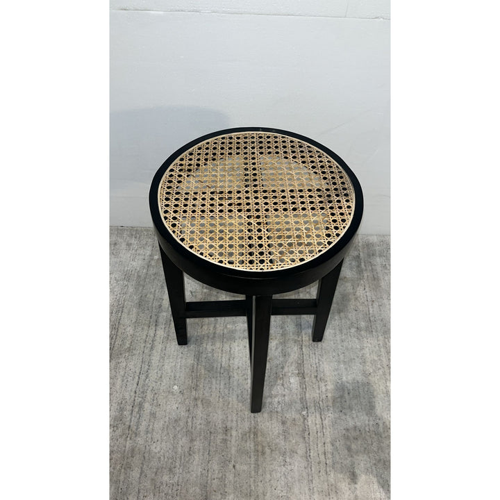 Jeanneret Round Bar Stool with Cane Seat - Open Box