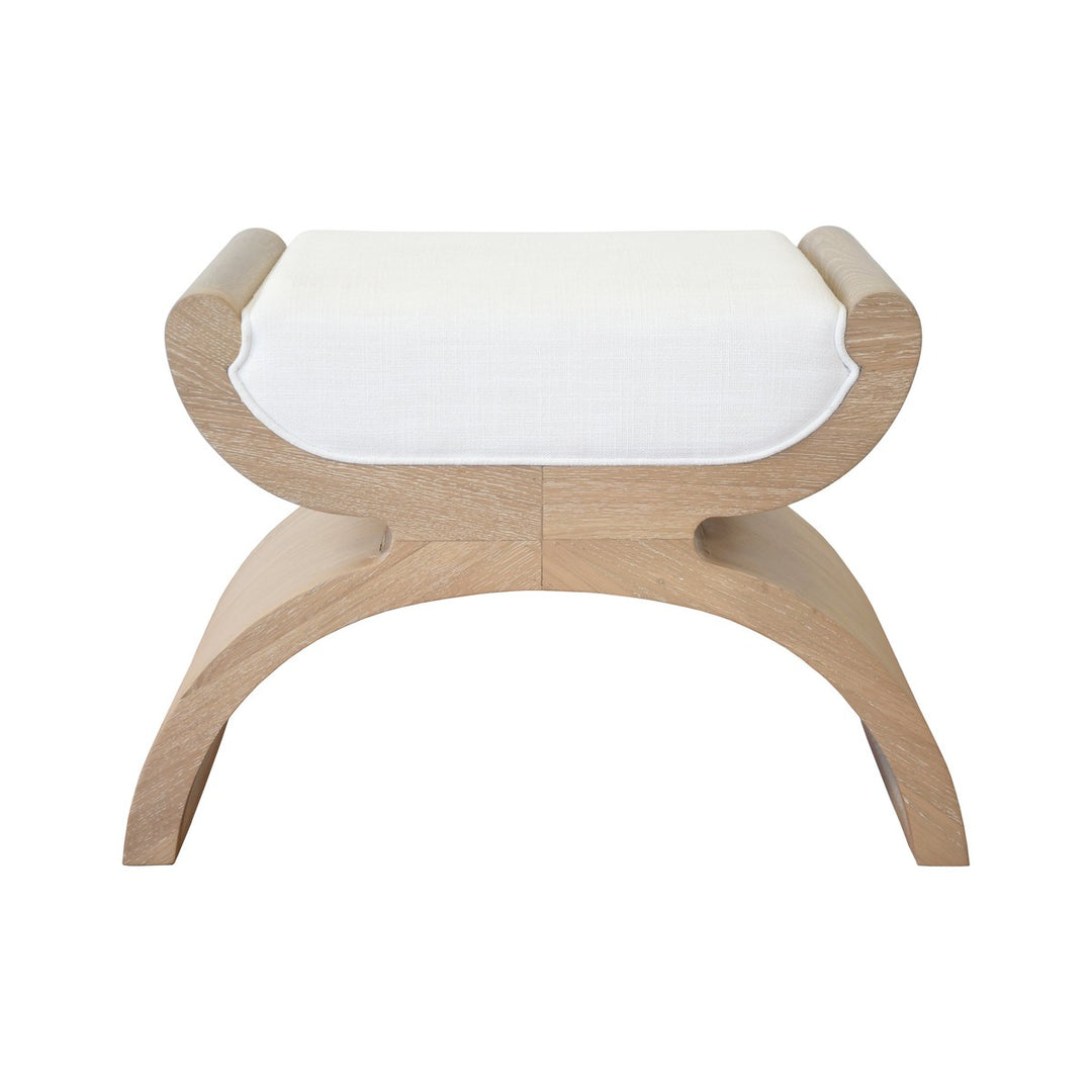 Janna - Curved Base Stool With White Linen Cushion In Cerused Oak