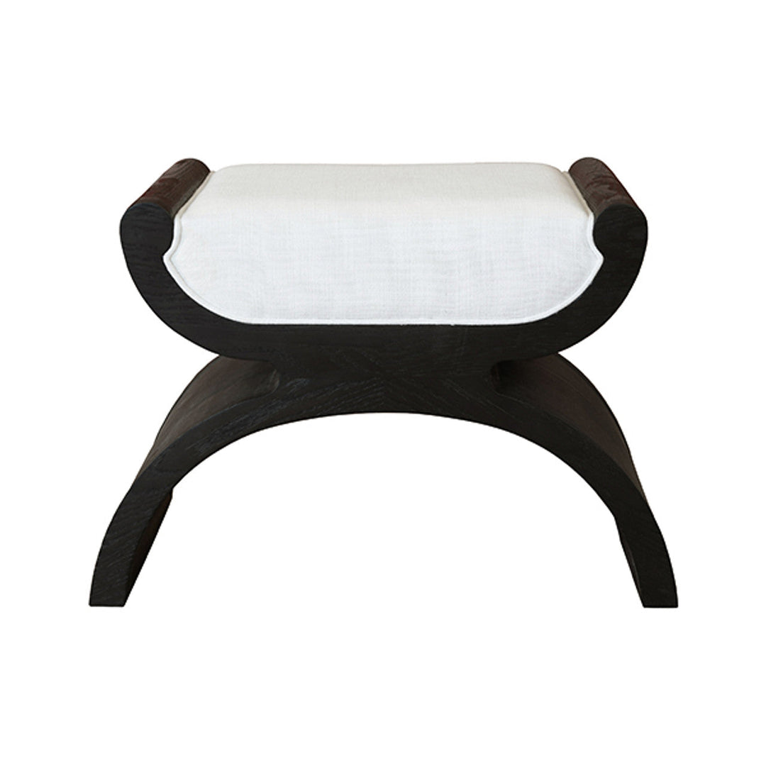 Janna - Curved Base Stool With White Linen Cushion In Espresso Oak