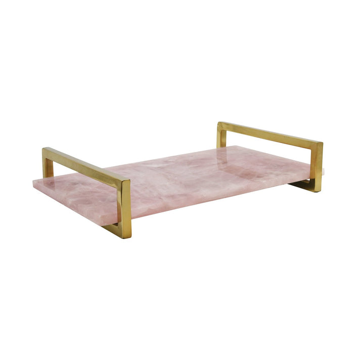 Jarvis - Pink Quartz Tray With Brass Handles