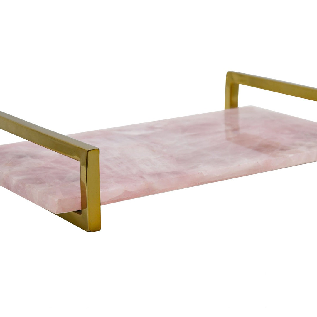 Jarvis - Pink Quartz Tray With Brass Handles