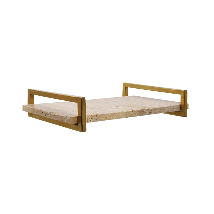 Jarvis - Travertine Marble Tray With Brass Handles