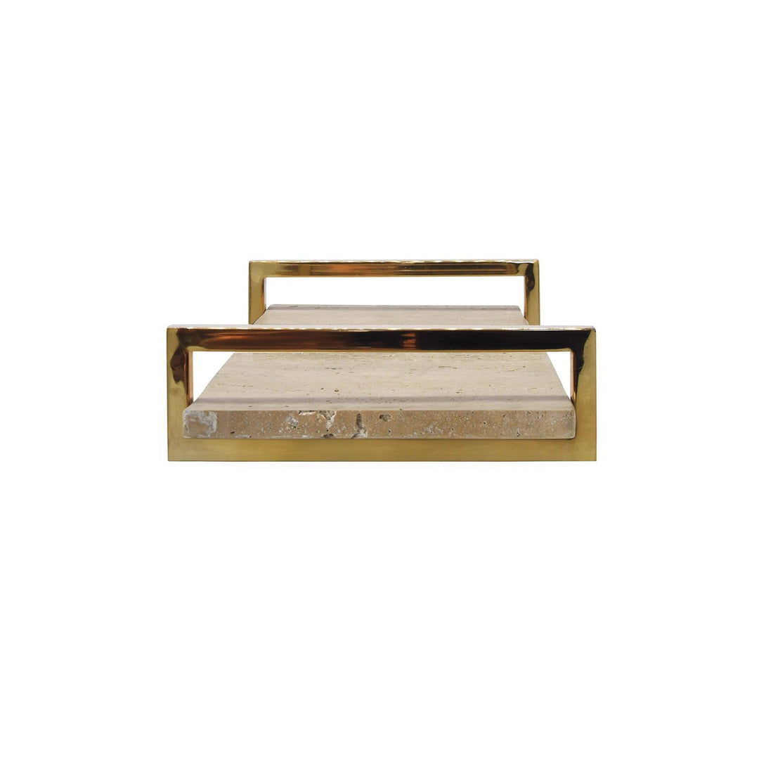 Jarvis - Travertine Marble Tray With Brass Handles