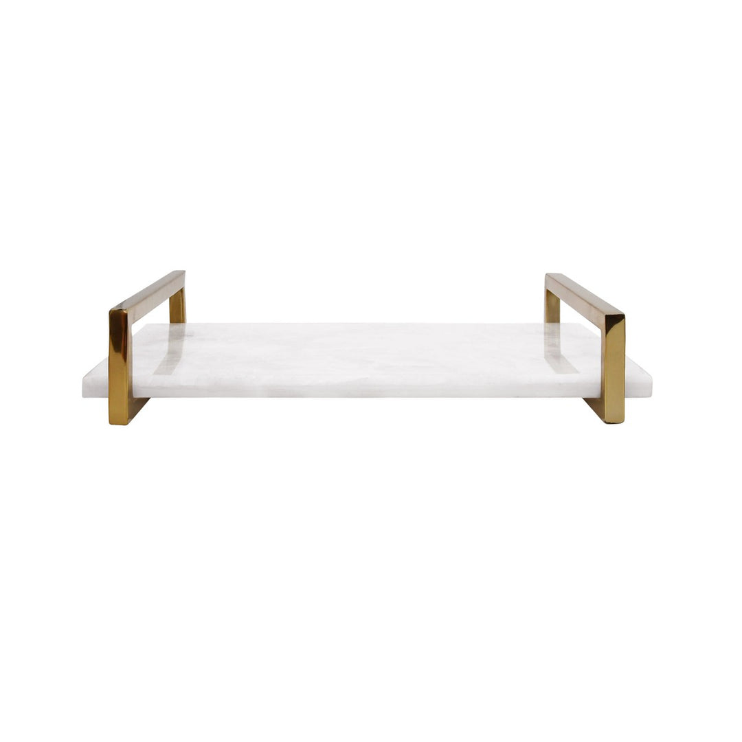 Jarvis - White Quartz Tray With Brass Handles