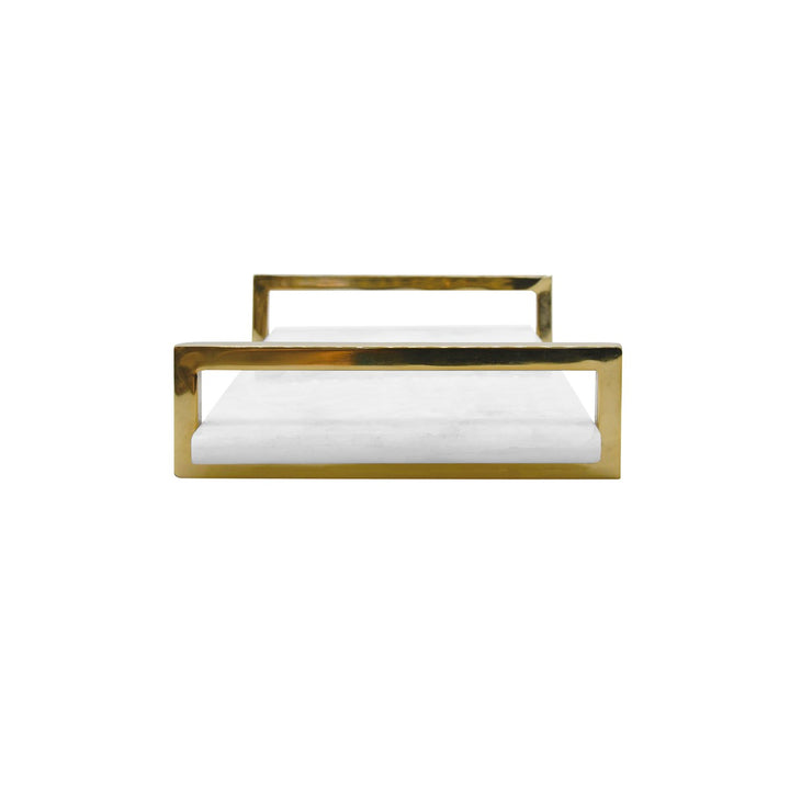 Jarvis - White Quartz Tray With Brass Handles