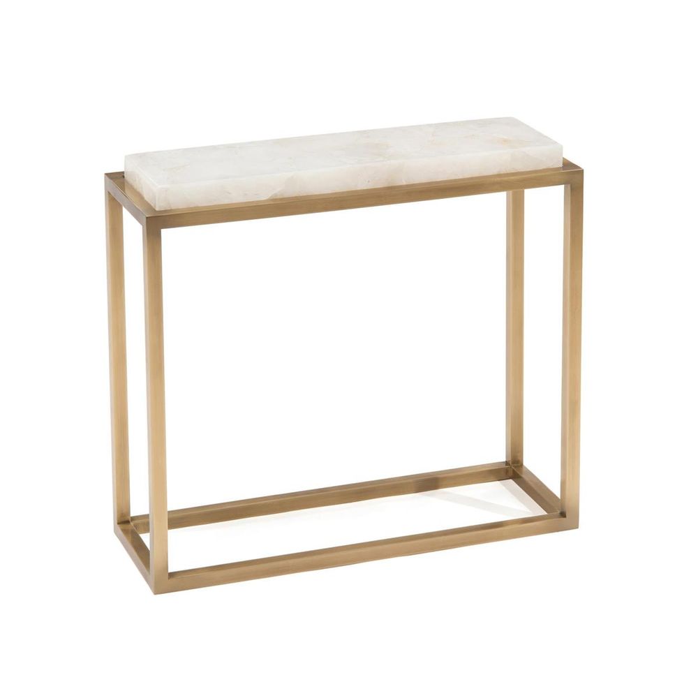 Side Tables Calcite And Antique Brass Accent Table - Brass