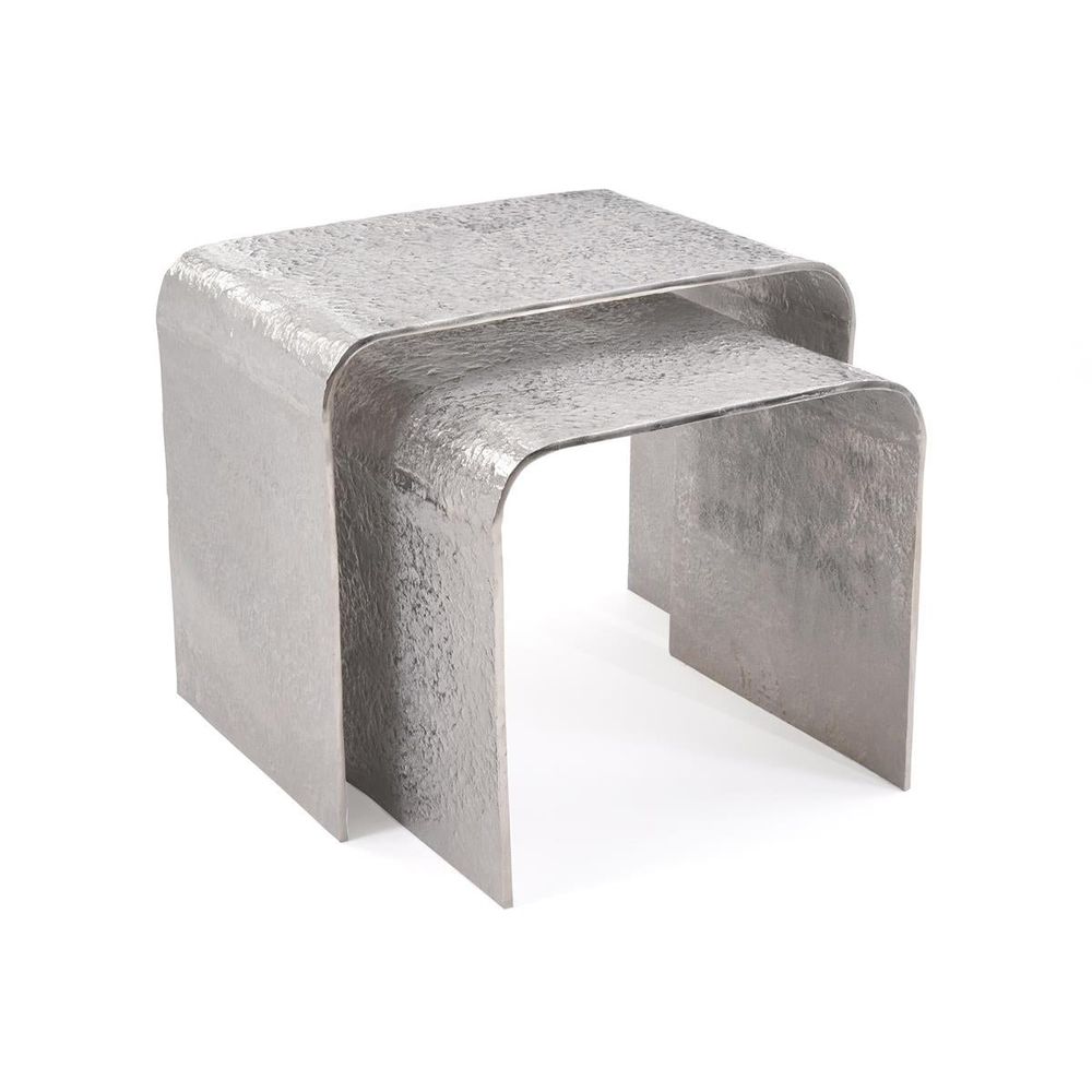Side Tables Textured Nesting Tables In Nickel (Set Of Two) - White