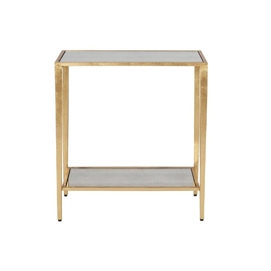 Side Tables Joyce - Gold Leaf Rectangular Two Tier Table With Antique Mirror Shelves