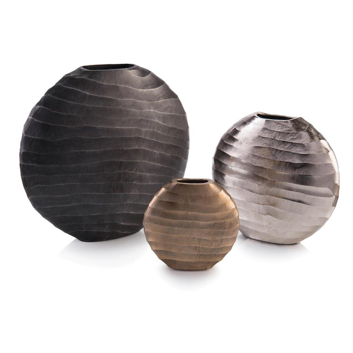 Elara Chiseled Vases - Grey, Silver