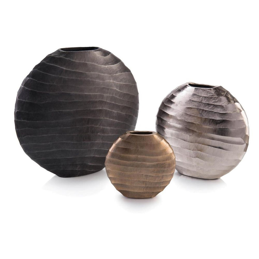 Vases Set Of Three Chiseled Vases - Grey, Silver