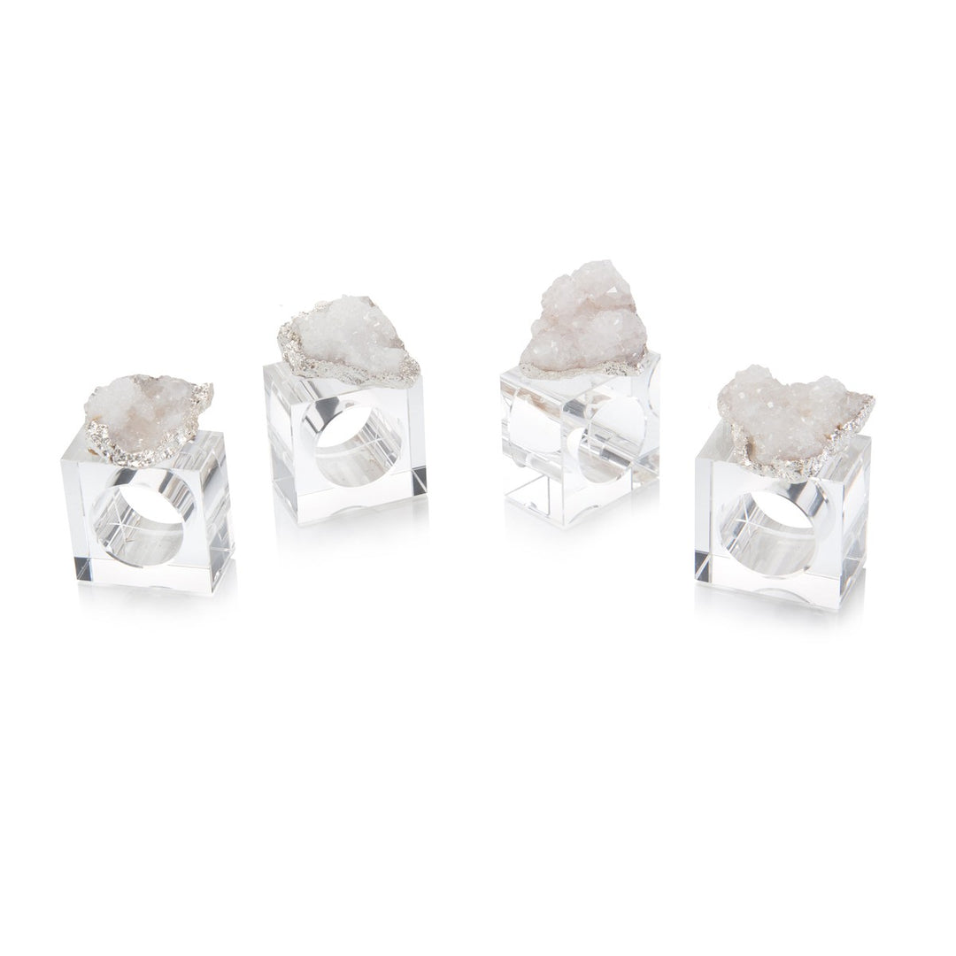 Ellery Set Of Four White And Silver Geode Napkin Rings - White - Lead Free Crystal