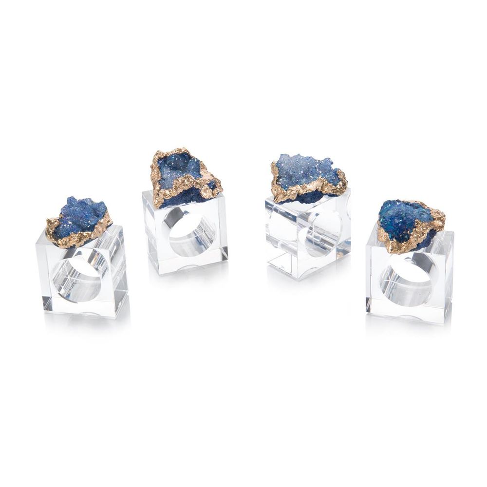 Decor Set Of Four Blue And Gold Geode Napkin Rings - Gold, Silver, White