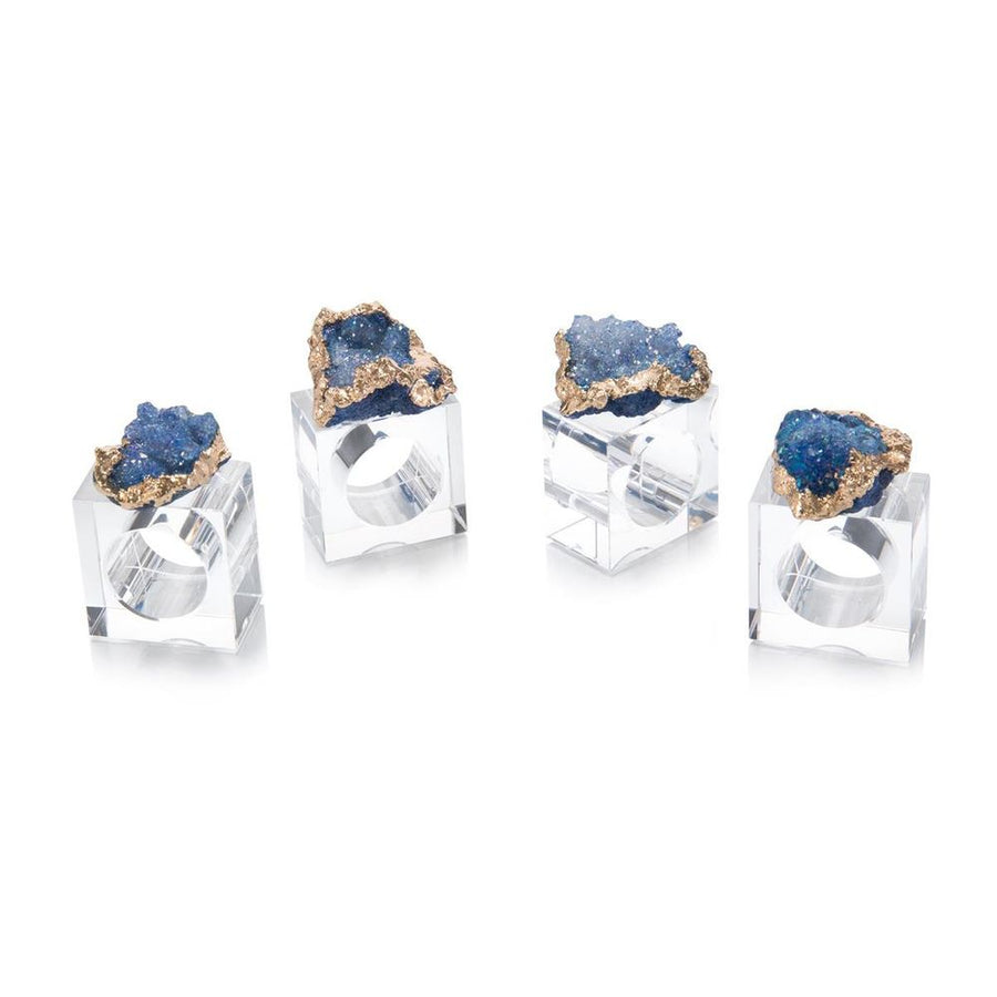 Decor Set Of Four Blue And Gold Geode Napkin Rings - Gold, Silver, White