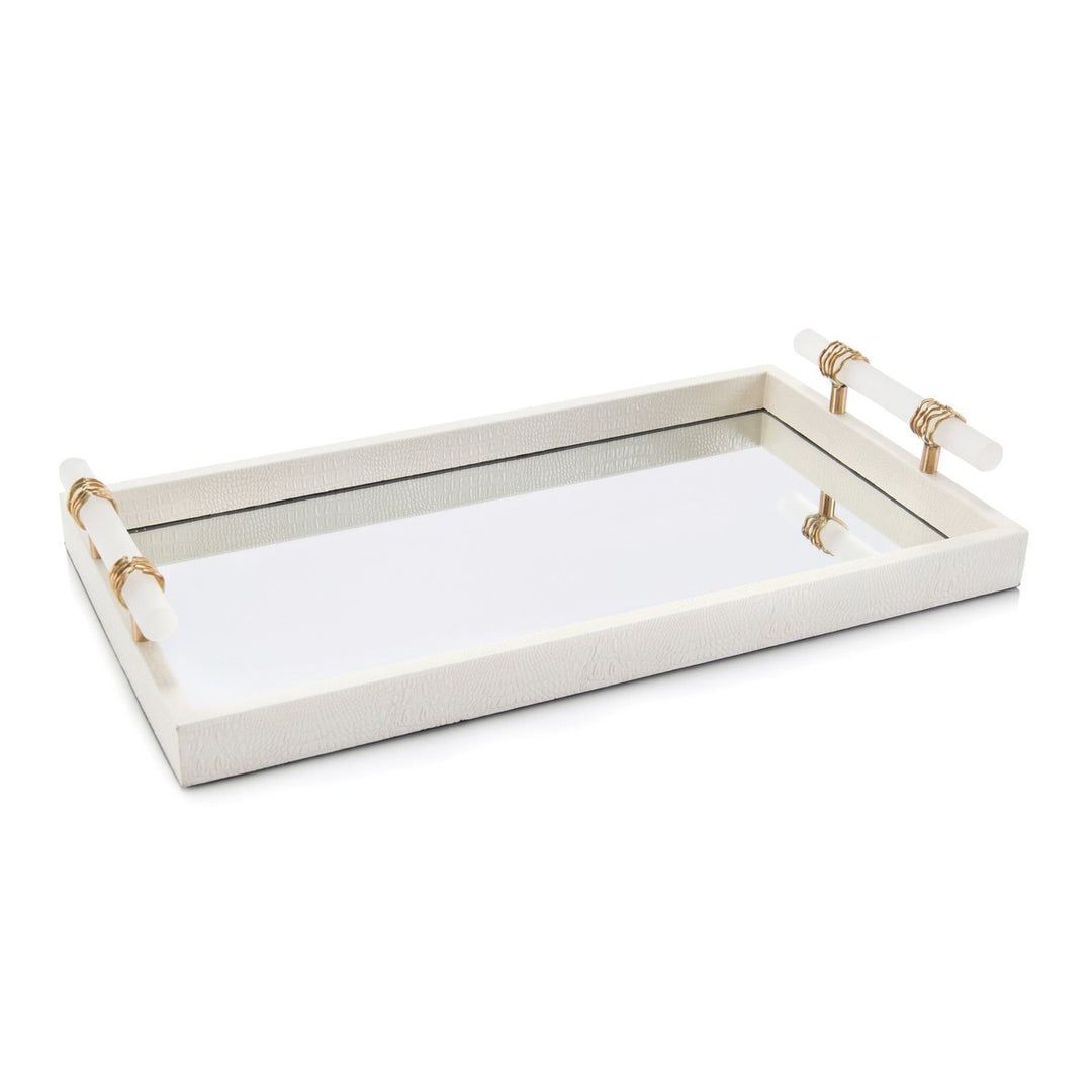 Camden Tray With Alabaster Handles - White - Brass