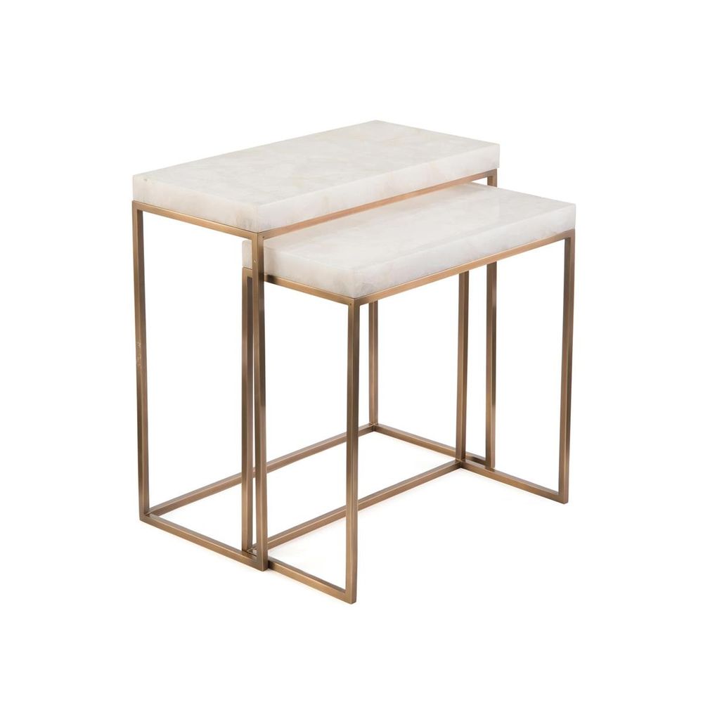 Side Tables Set Of Two Calcite And Antique Brass Nesting Tables - Gold