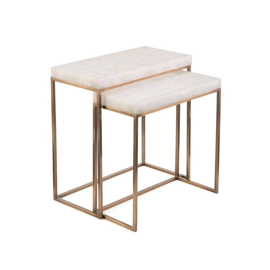 Side Tables Set Of Two Calcite And Antique Brass Nesting Tables - Gold