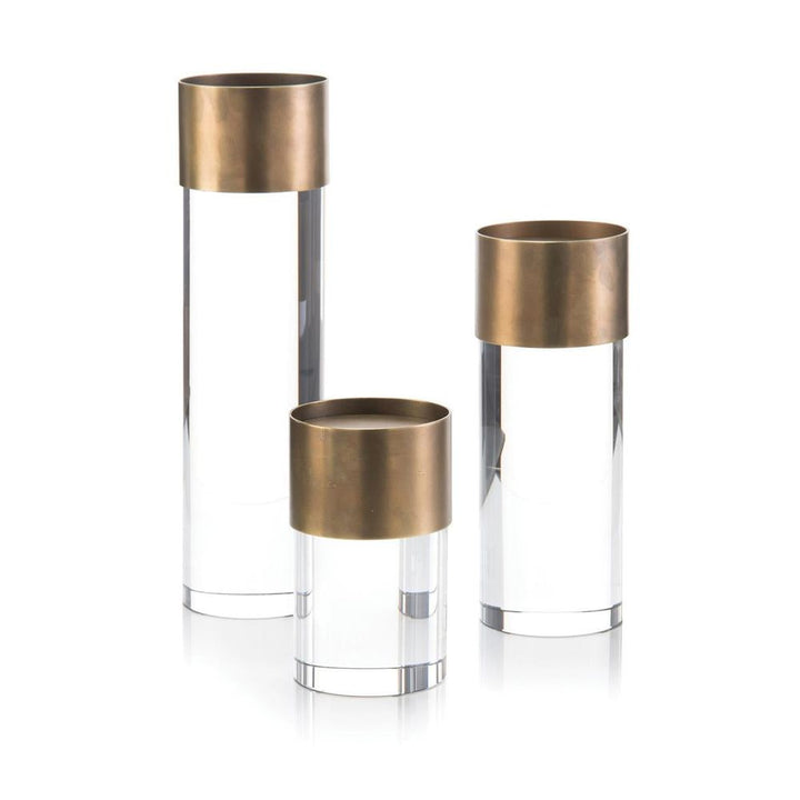 Candle Holders Set Of Three Crystal And Antique Brass Candleholders - Gold
