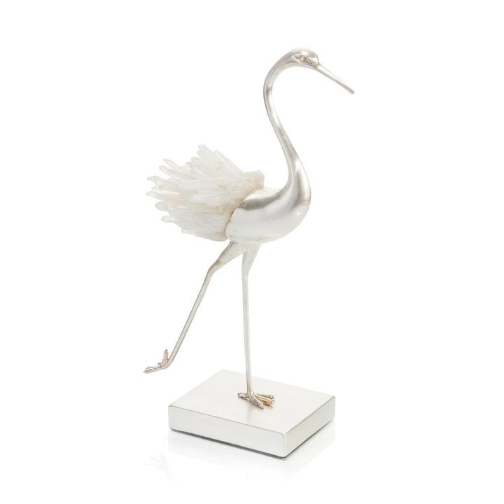 Rowan Quartz Egret Running Sculpture - Off White, Silver