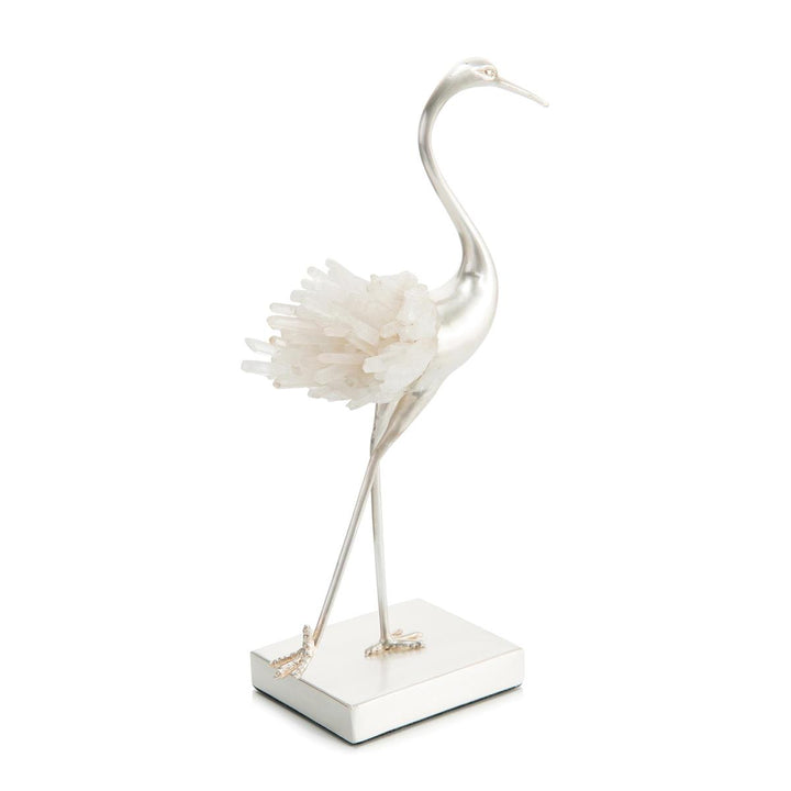 Rowan Quartz Egret Running Sculpture - Off White, Silver