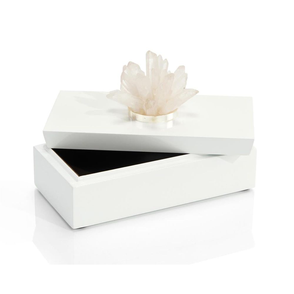 Boxes Long White Box With Stone, Quartz - White