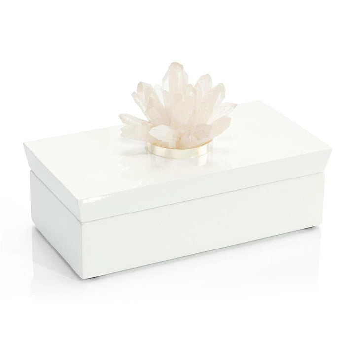 Boxes Long White Box With Stone, Quartz - White