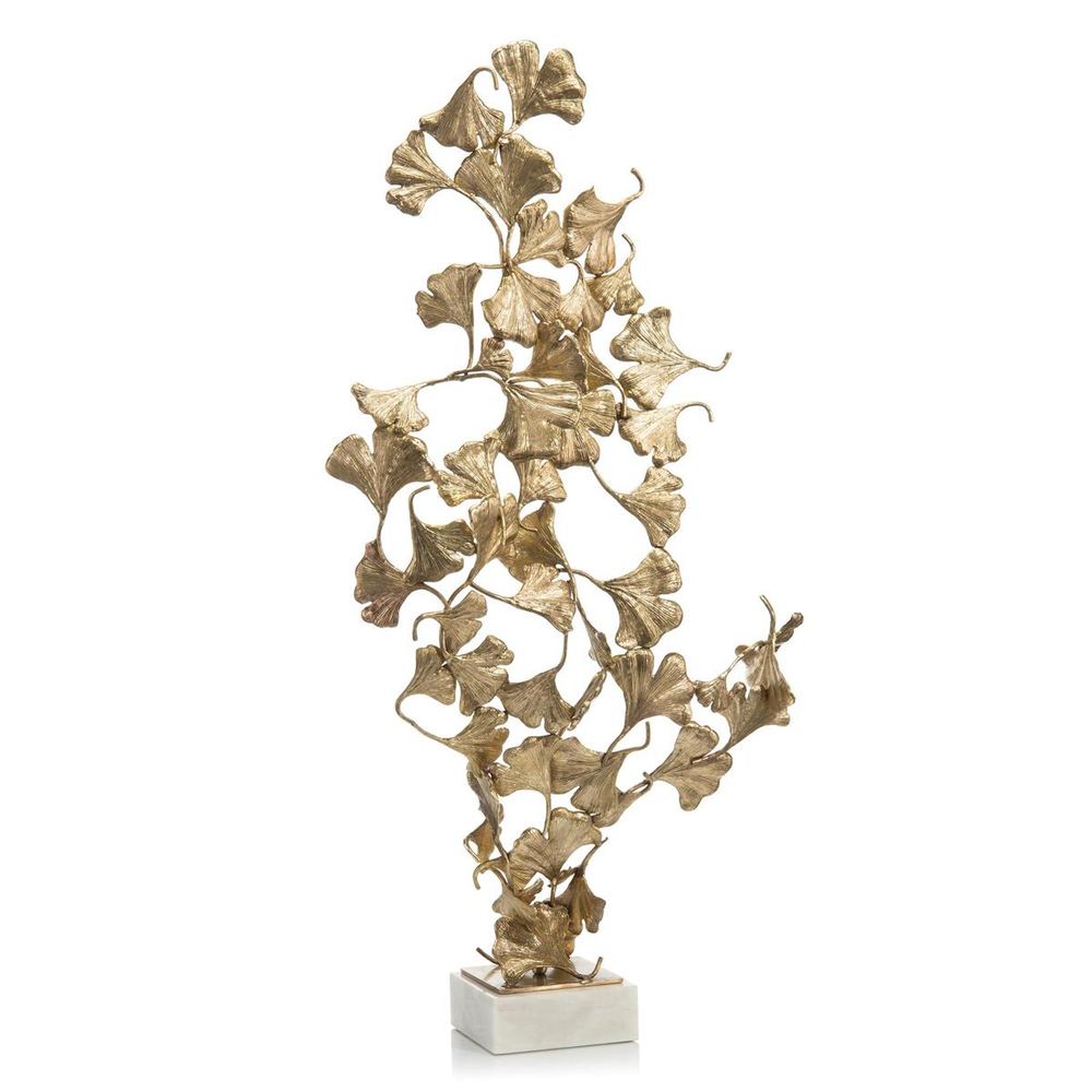 Decorative Objects Ginkgo Leaves On White Marble - Brass