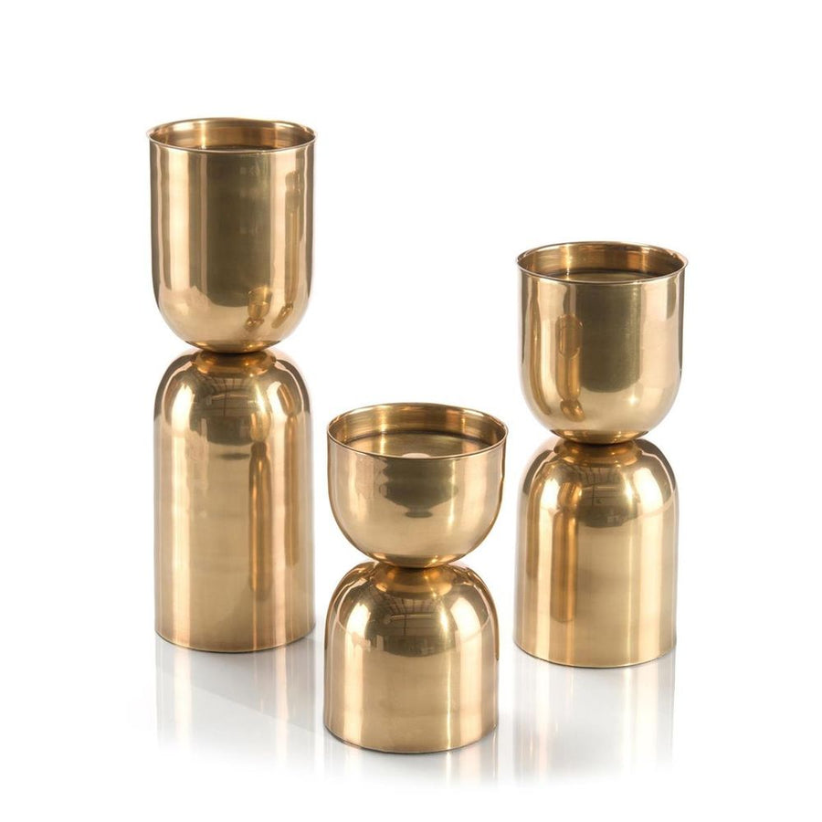 Candle Holders Set Of Three Antique Brass Candleholders