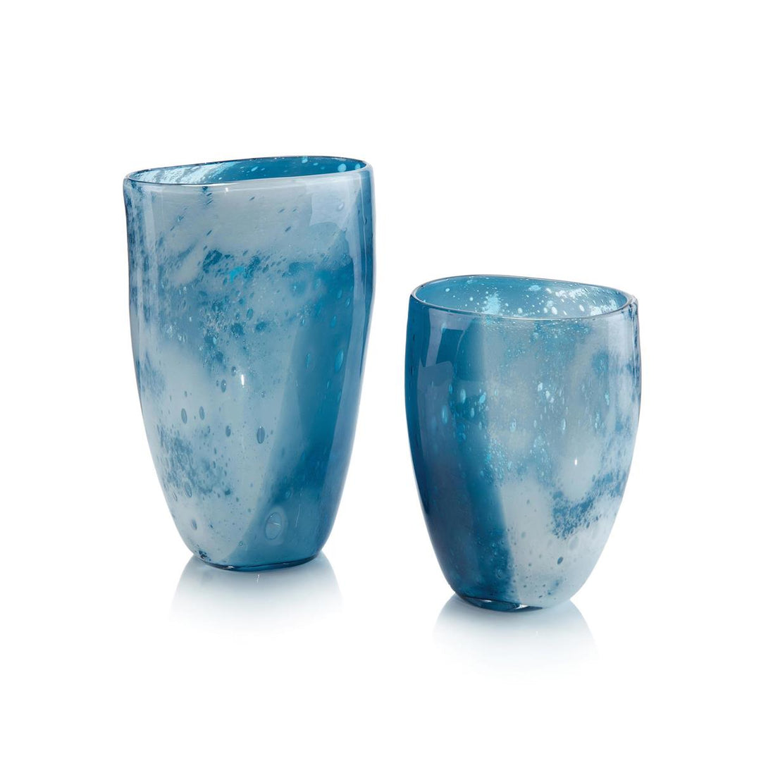 Pair Of Blue Sky And White Cloud Glass Vases