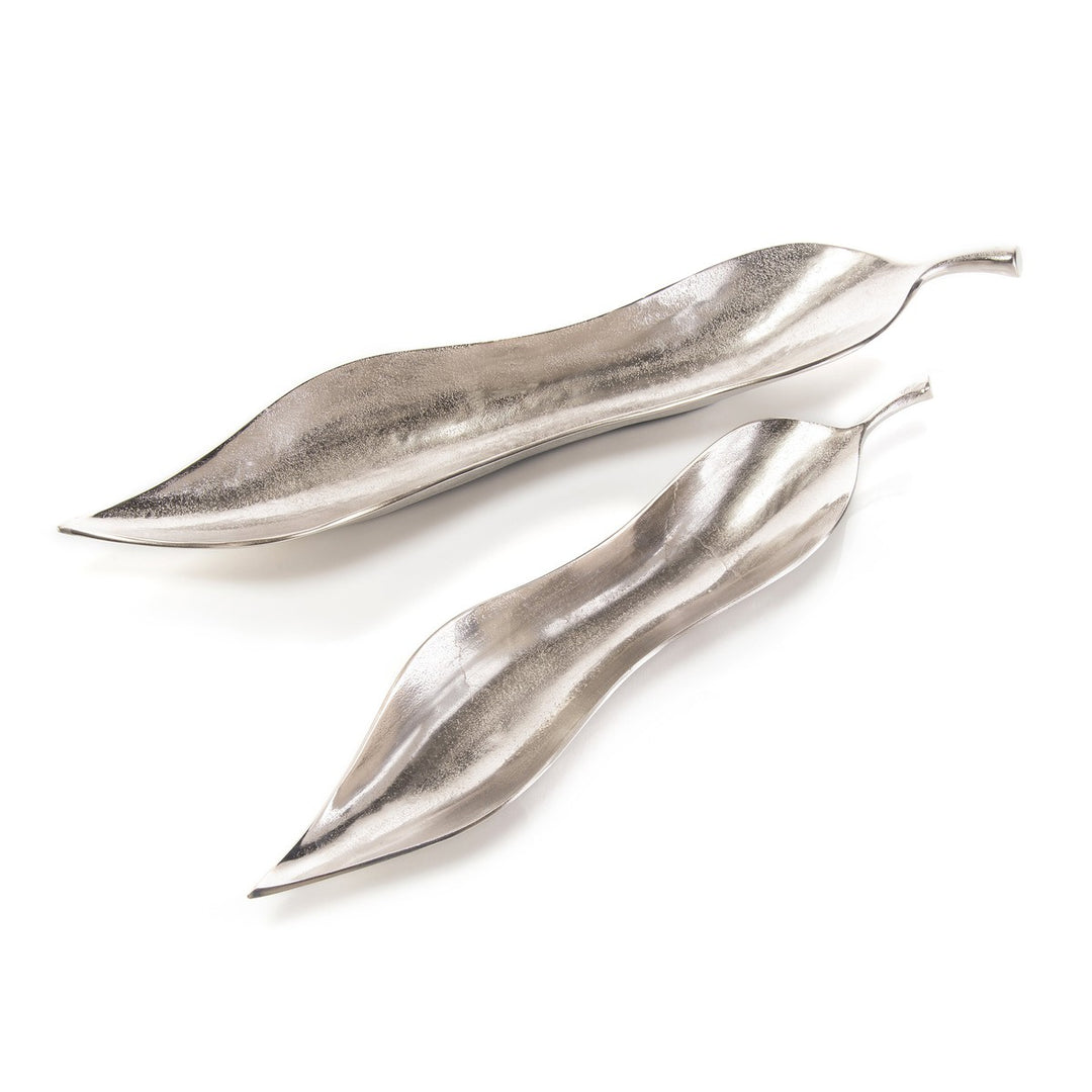 Ellery Sculptured Willow Leaf Trays - Silver - Aluminum