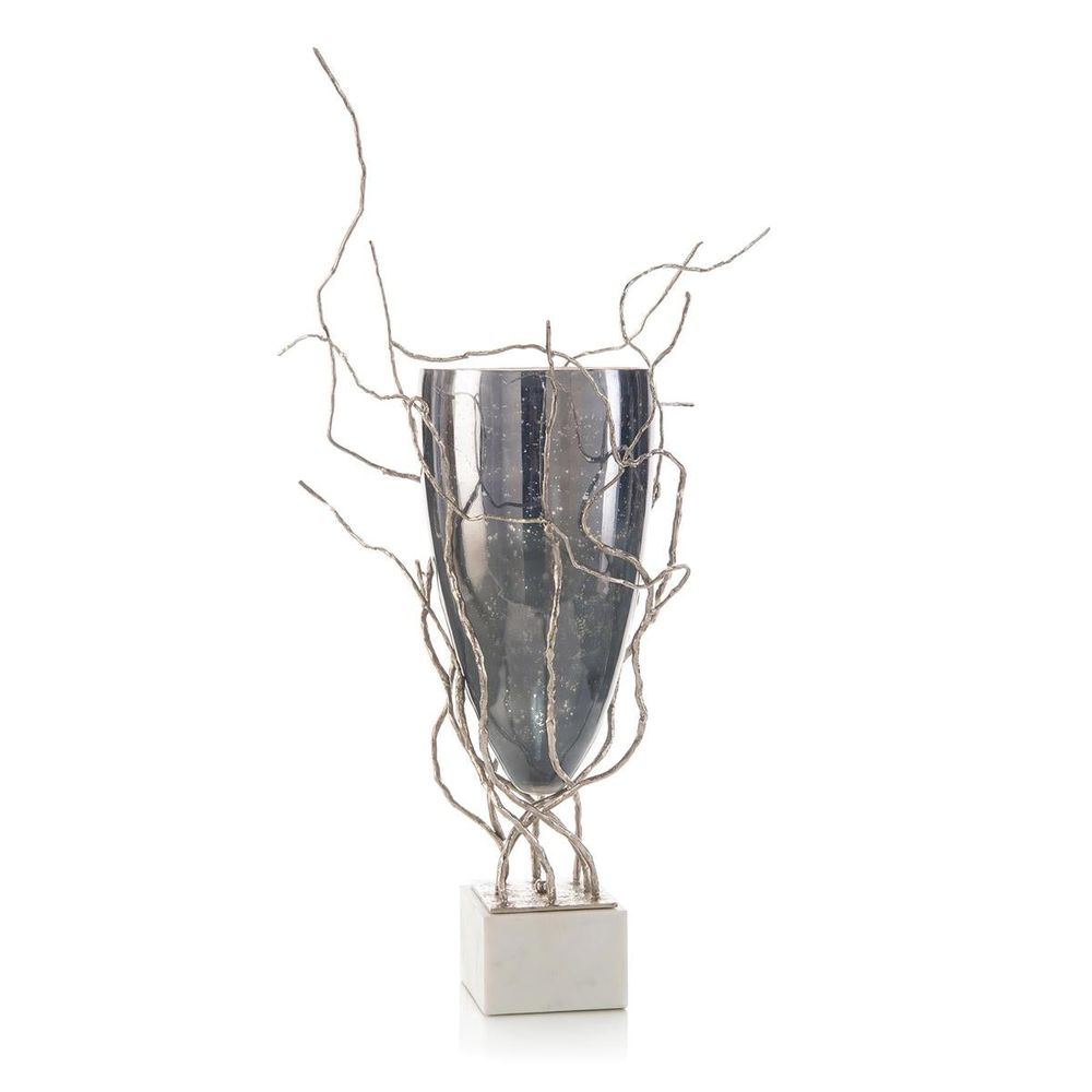 Vases Profusion Of Saplings In Nickel With Glass Vase - Silver