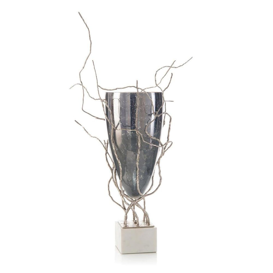 Vases Profusion Of Saplings In Nickel With Glass Vase - Silver