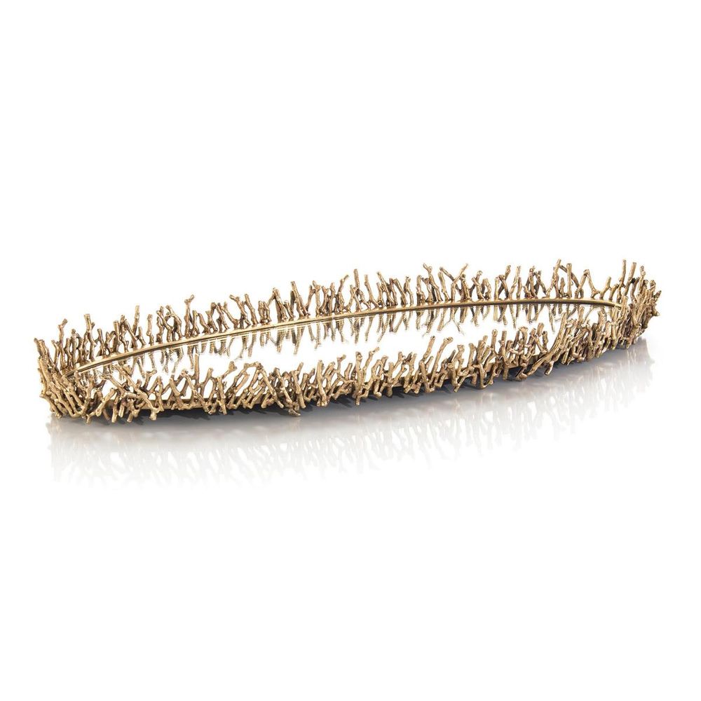 Serveware: Trays Studded In Twigs Plateau - Brass
