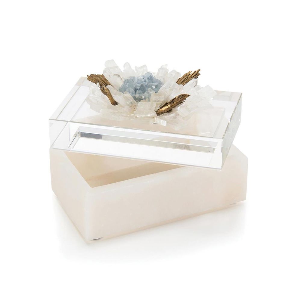 Boxes Festooned In Stones Box With Celestite - Clear, Grey, White