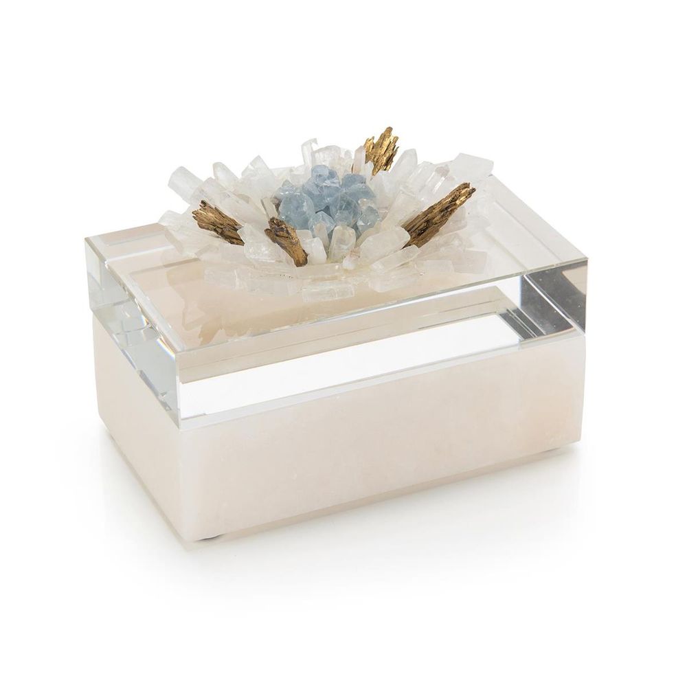 Boxes Festooned In Stones Box With Celestite - Clear, Grey, White