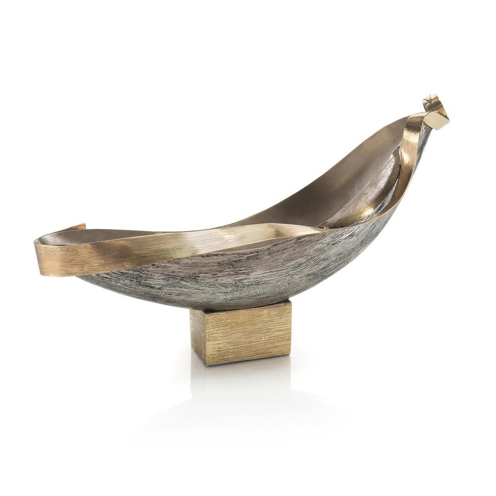 Decor Floating Vessel Of Brass With Antique Nickel - Silver