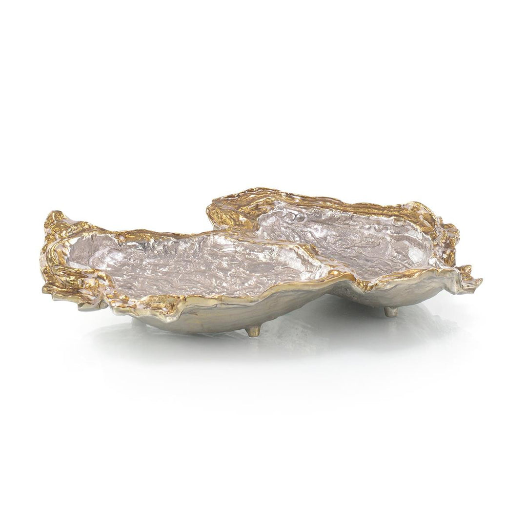 Bowls Double Oyster Bowl in Gold and Silver Enamel