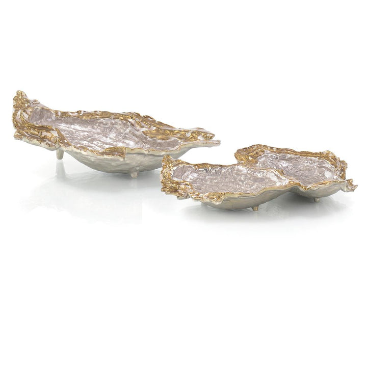 Bowls Double Oyster Bowl in Gold and Silver Enamel