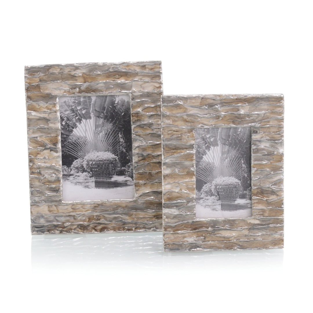 Dazzling Of Two Cream And Brown Enameled Photo Frames - Silver