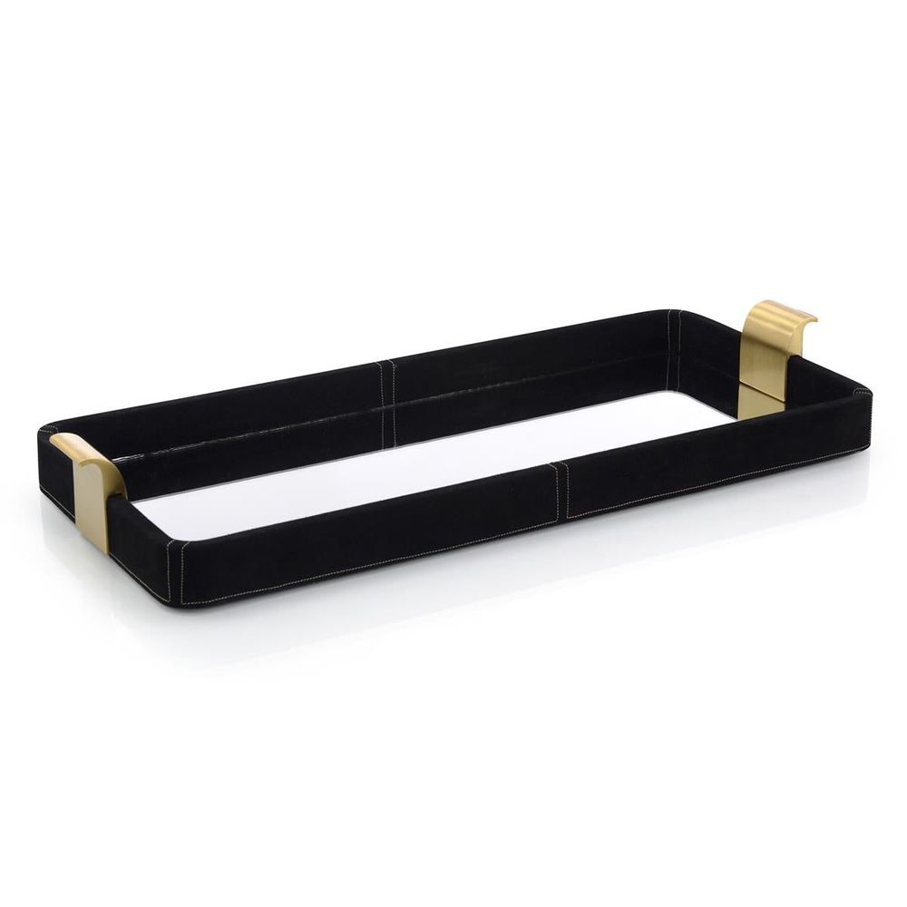Serveware: Trays Black Suede And Mirror Tray II - Black