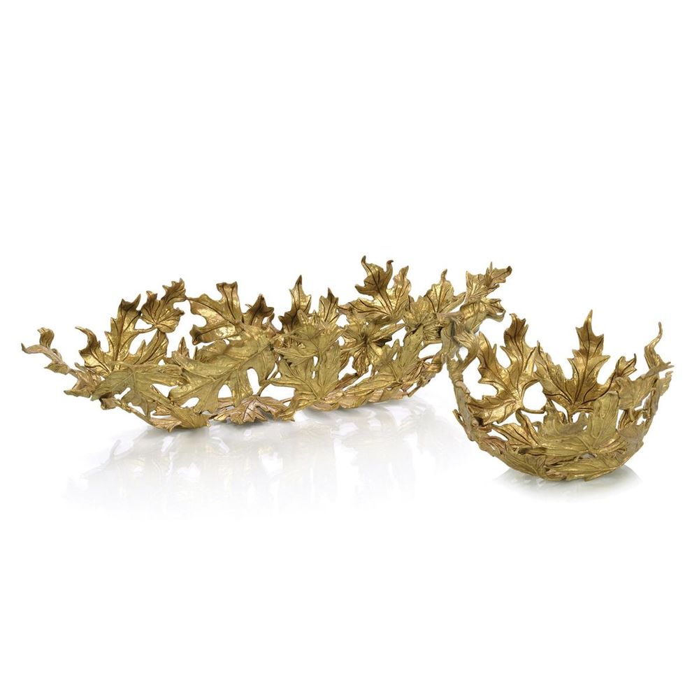 Bowls Falling Leaves Oblong Bowl - Brass