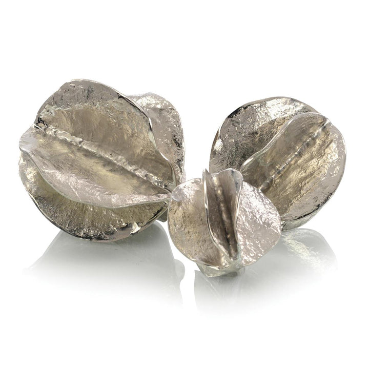 Trio Of Nickel Spheres Of Flowing Waves - Silver