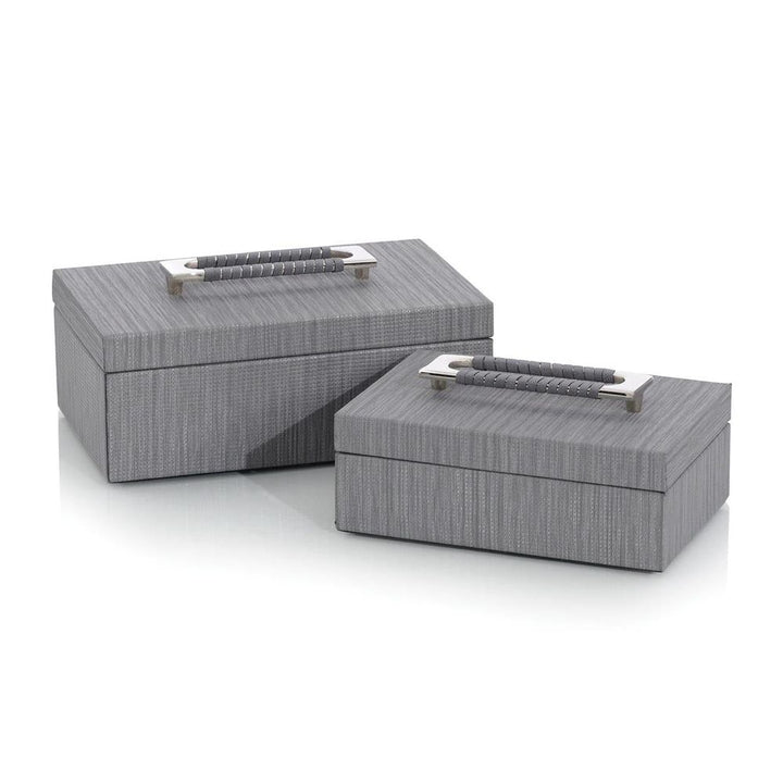 Boxes Set Of Two Charcoal Confetti Leather Boxes - Silver