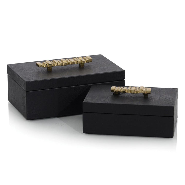 Marston Antique Grain Leather Boxes - Brass