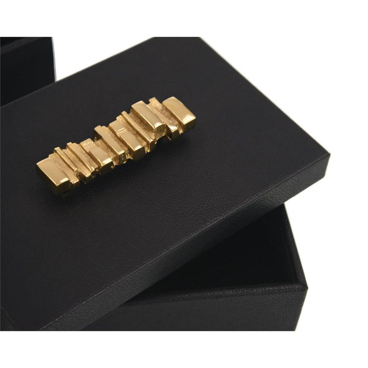 Boxes Set Of Two Onyx Antique Grain Leather Boxes - Brass